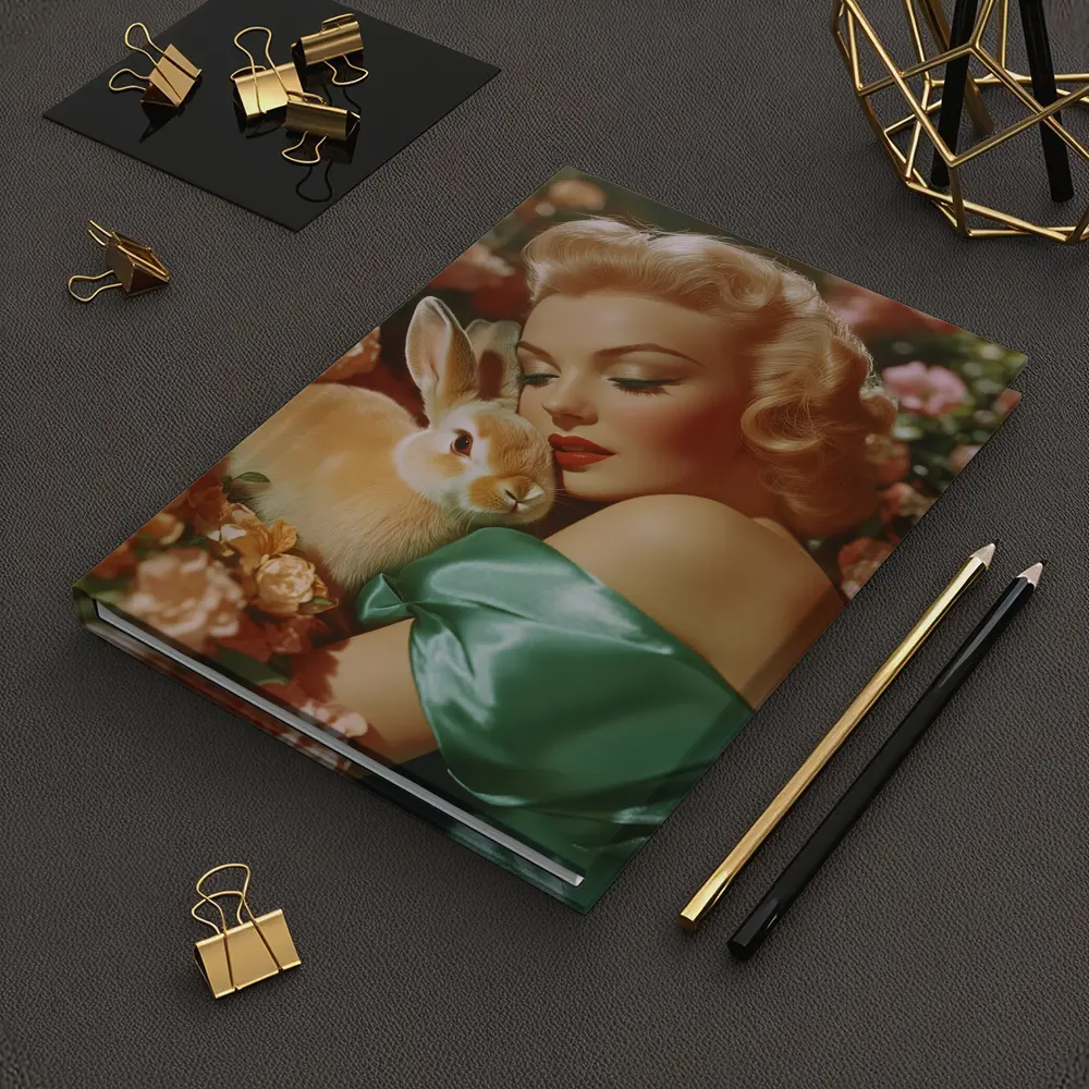 Retro Pin Up Woman With Bunny Flowers – Notebooks