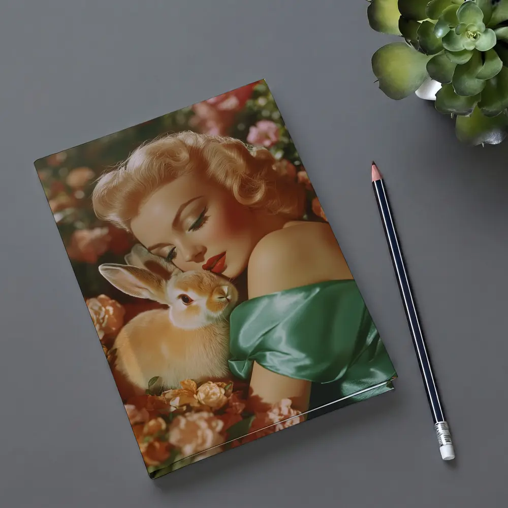 Retro Pin Up Woman With Bunny Flowers – Notebooks