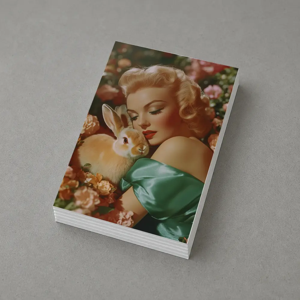 Retro Pin Up Woman With Bunny Flowers – Postcards