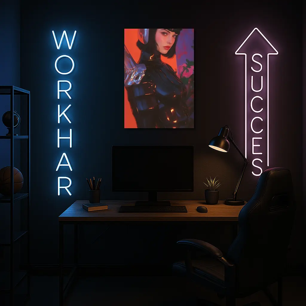 Cyberpunk Woman Warrior Red Futuristic Background – Wall Art