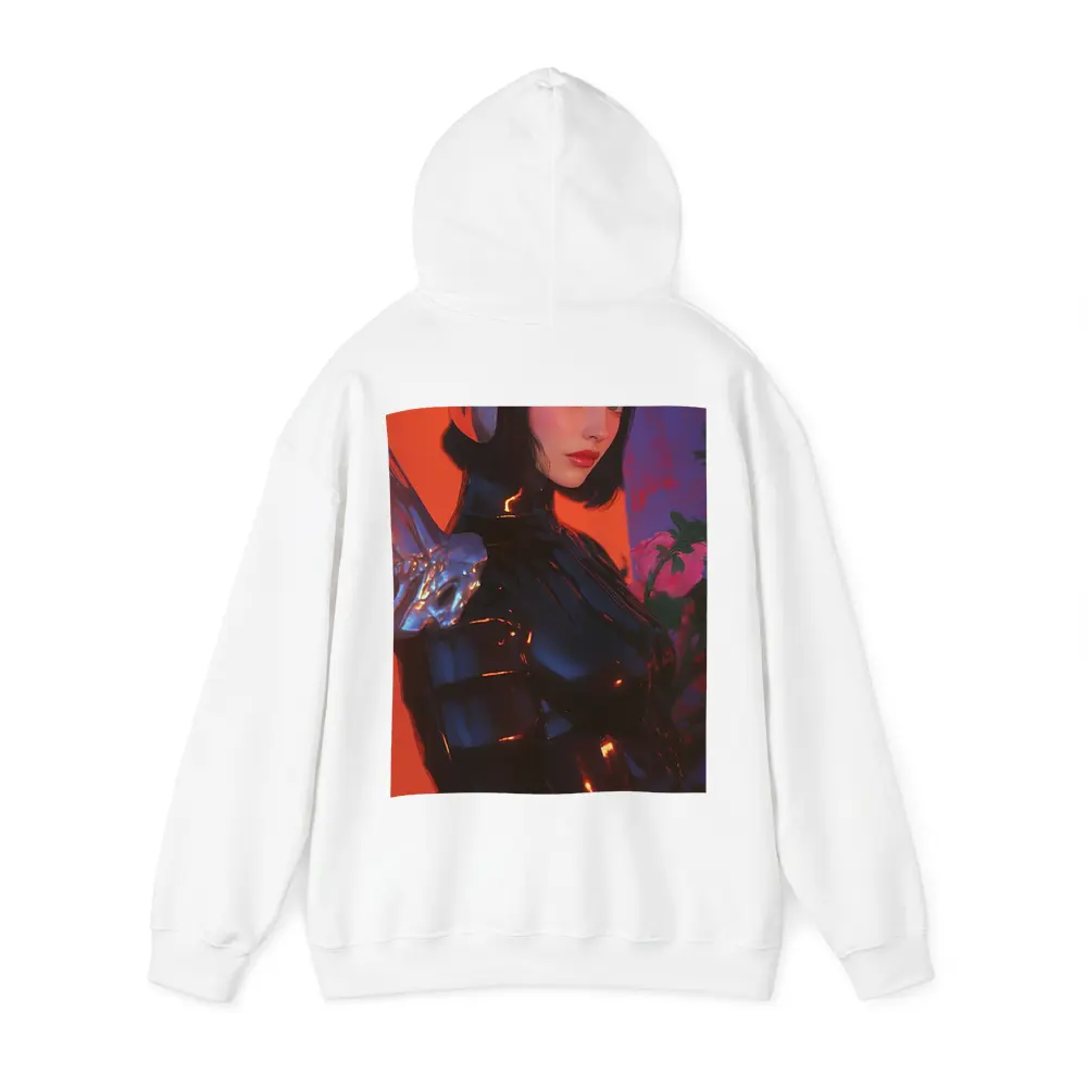 Cyberpunk Woman Warrior Red Futuristic Background – Hoodies