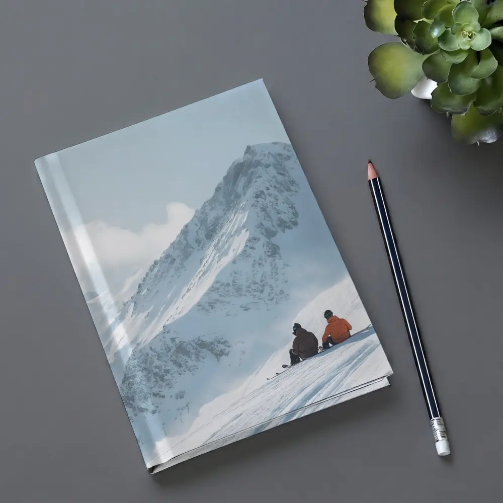 Two Skiers Resting On Snowy Mountain Peak – Notebooks