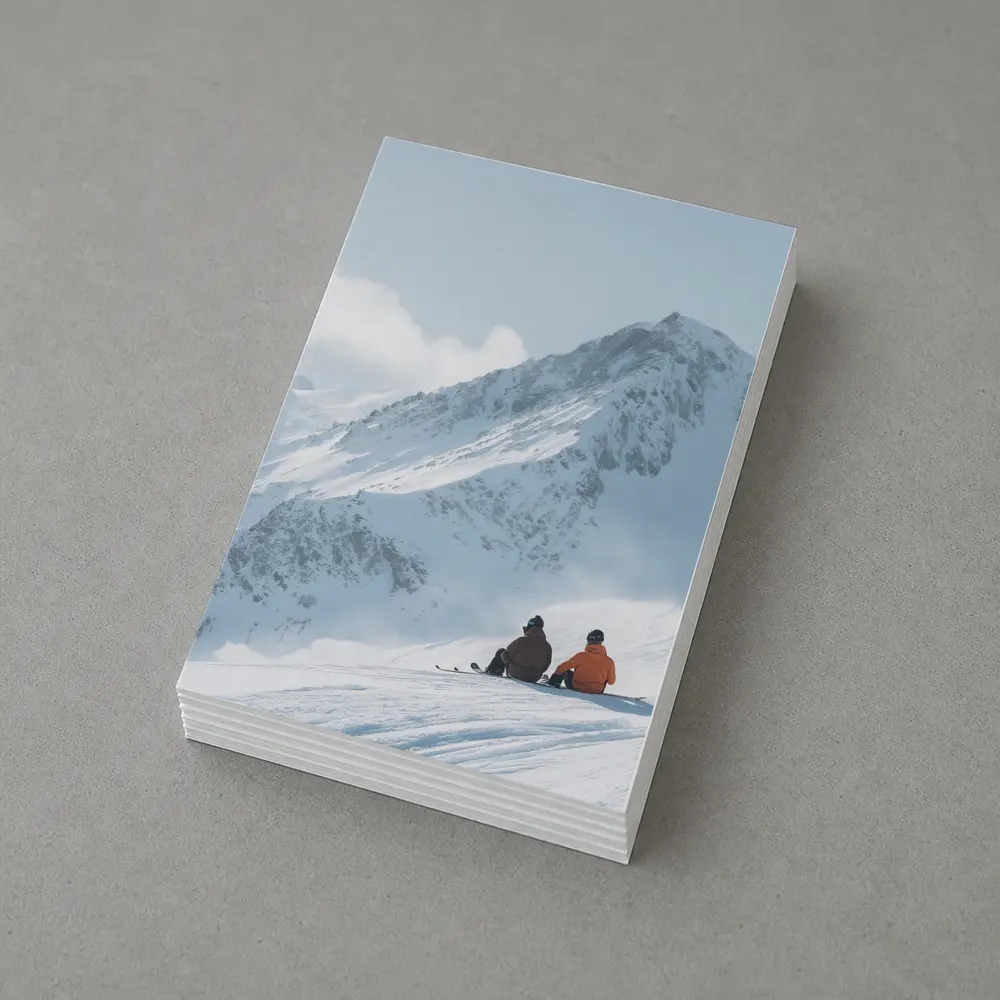 Two Skiers Resting On Snowy Mountain Peak – Postcards