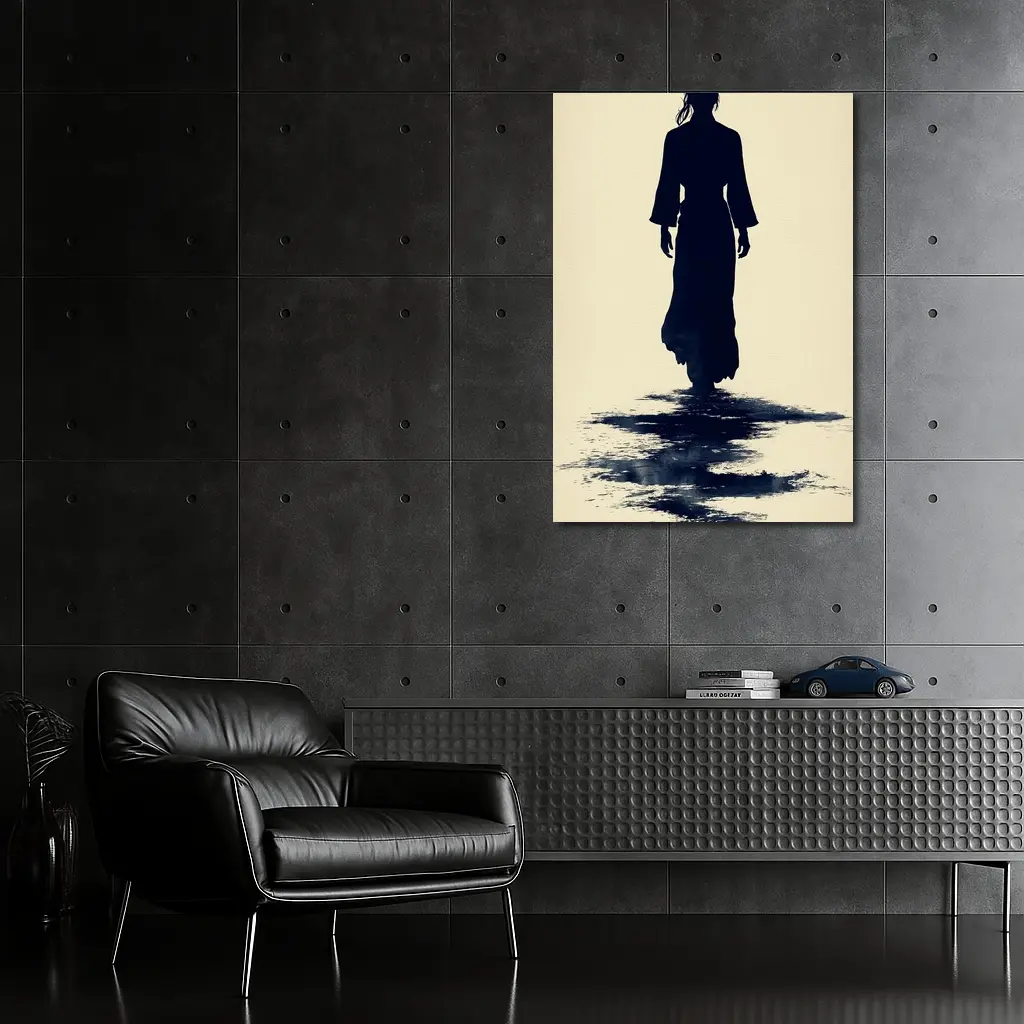 Silhouette Woman Walking Ink Wash Art – Wall Art