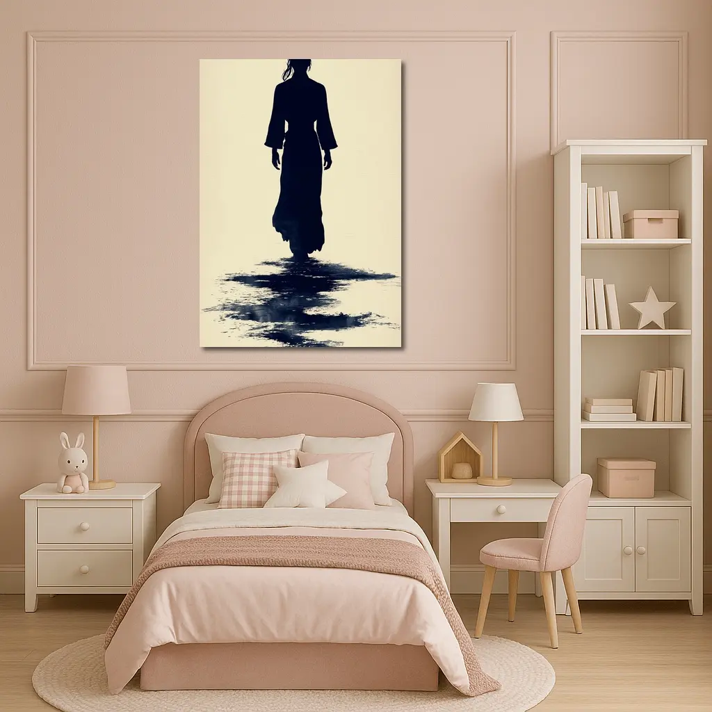 Silhouette Woman Walking Ink Wash Art – Wall Art