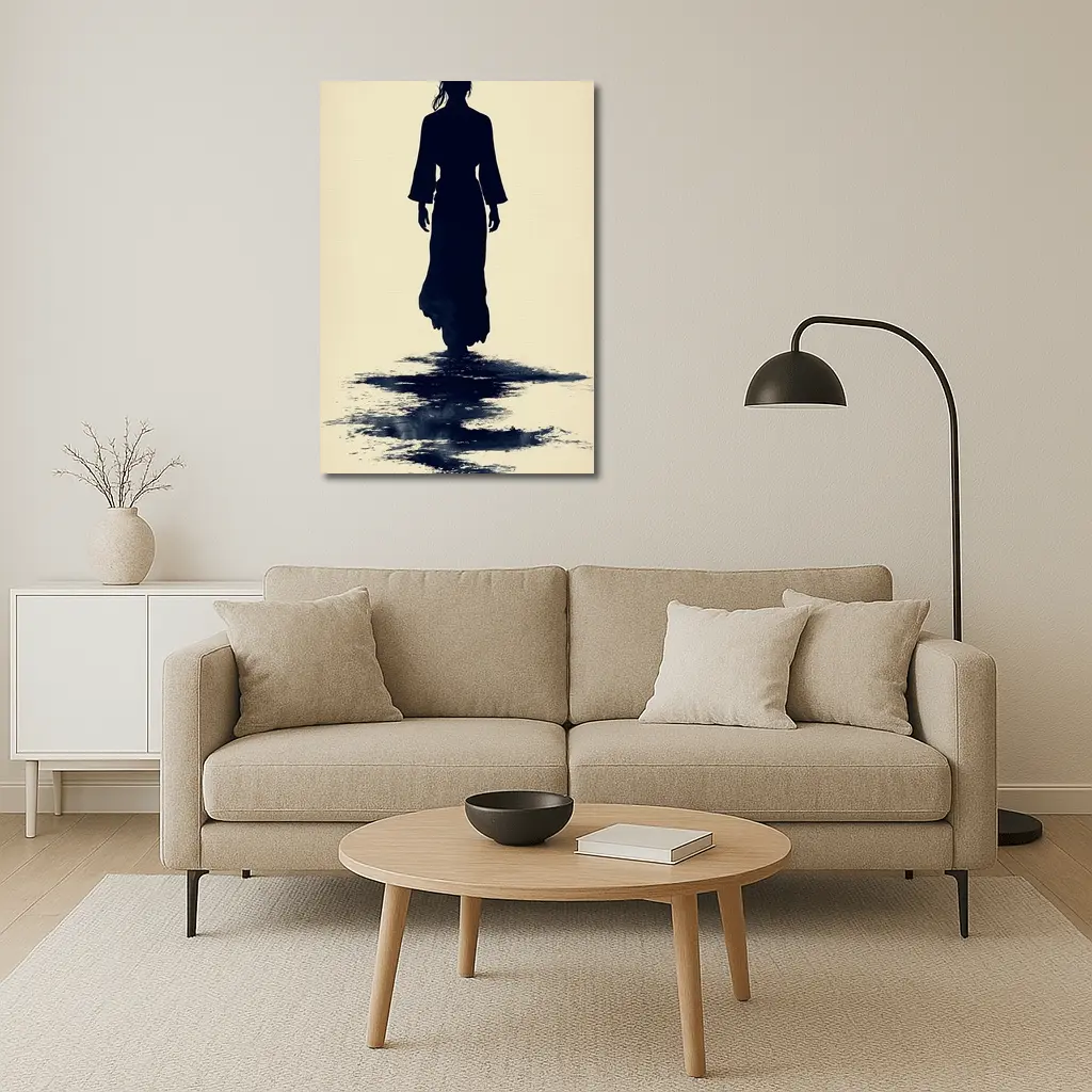 Silhouette Woman Walking Ink Wash Art – Wall Art