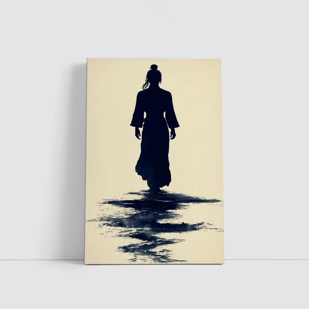 Silhouette Woman Walking Ink Wash Art – Wall Art
