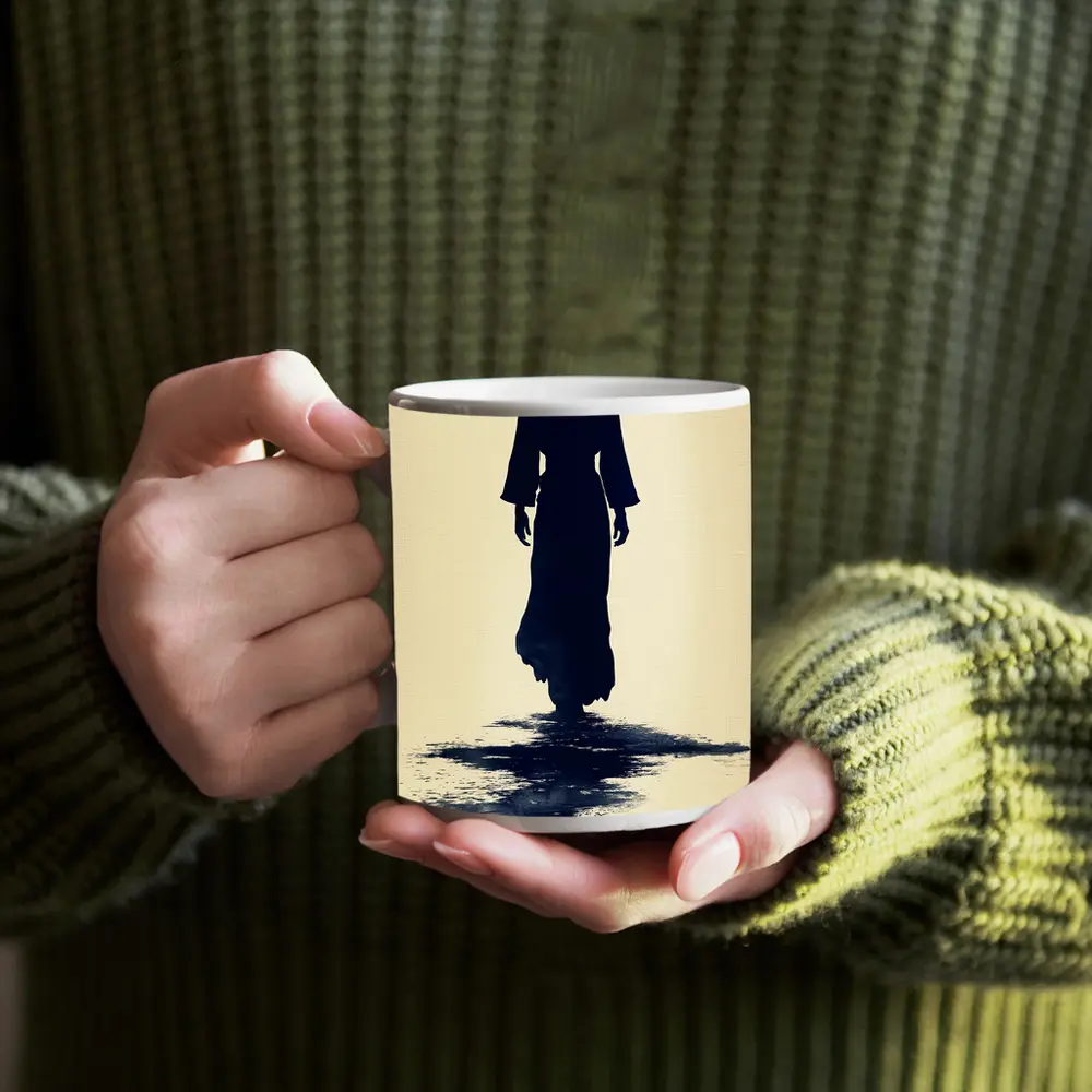 Silhouette Woman Walking Ink Wash Art – Mugs