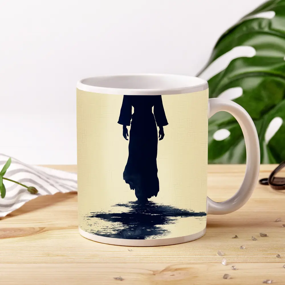 Silhouette Woman Walking Ink Wash Art – Mugs