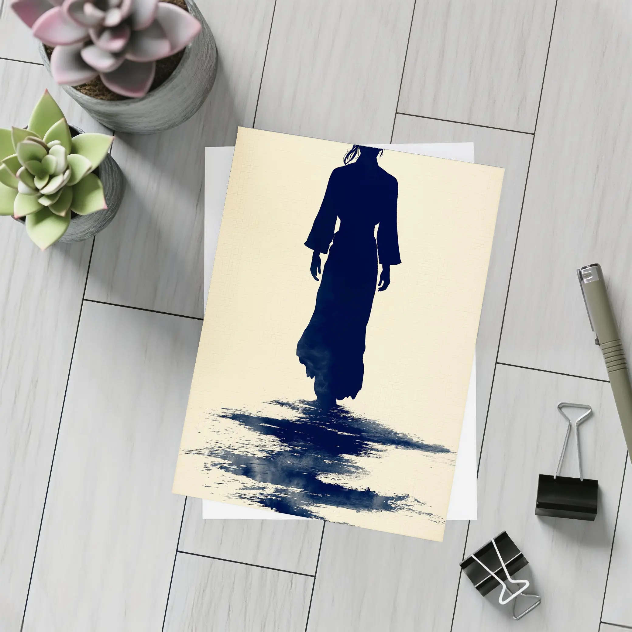 Silhouette Woman Walking Ink Wash Art – Postcards
