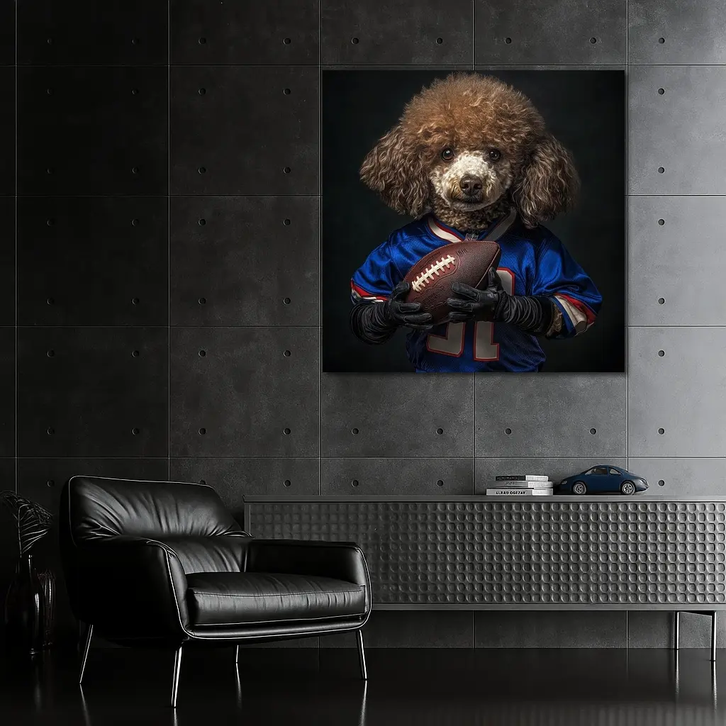 Poodle Dog Football Player Blue Jersey – Wall Art