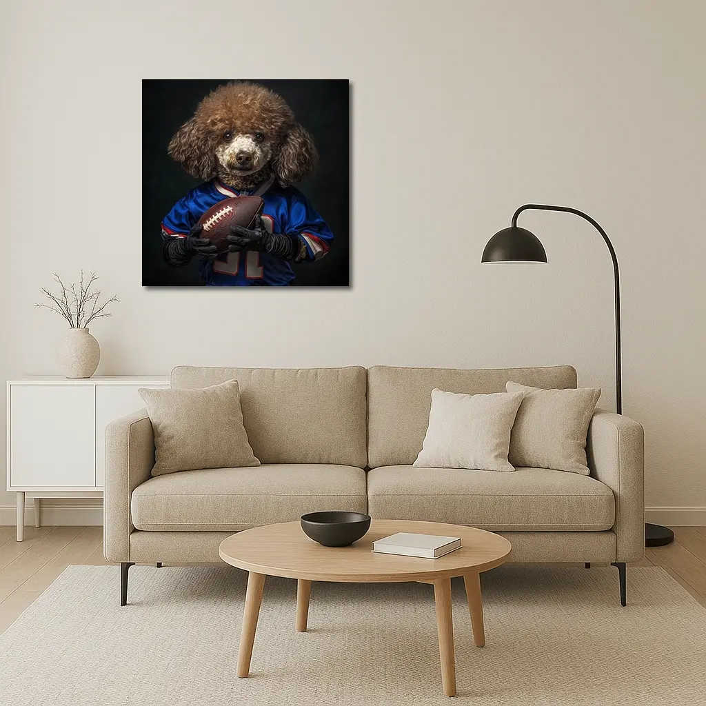 Poodle Dog Football Player Blue Jersey – Wall Art