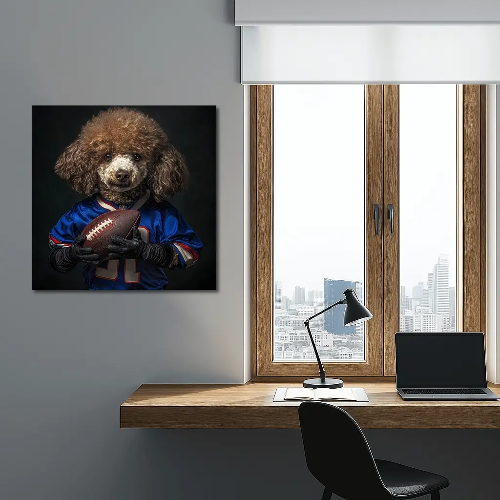 Poodle Dog Football Player Blue Jersey – Wall Art