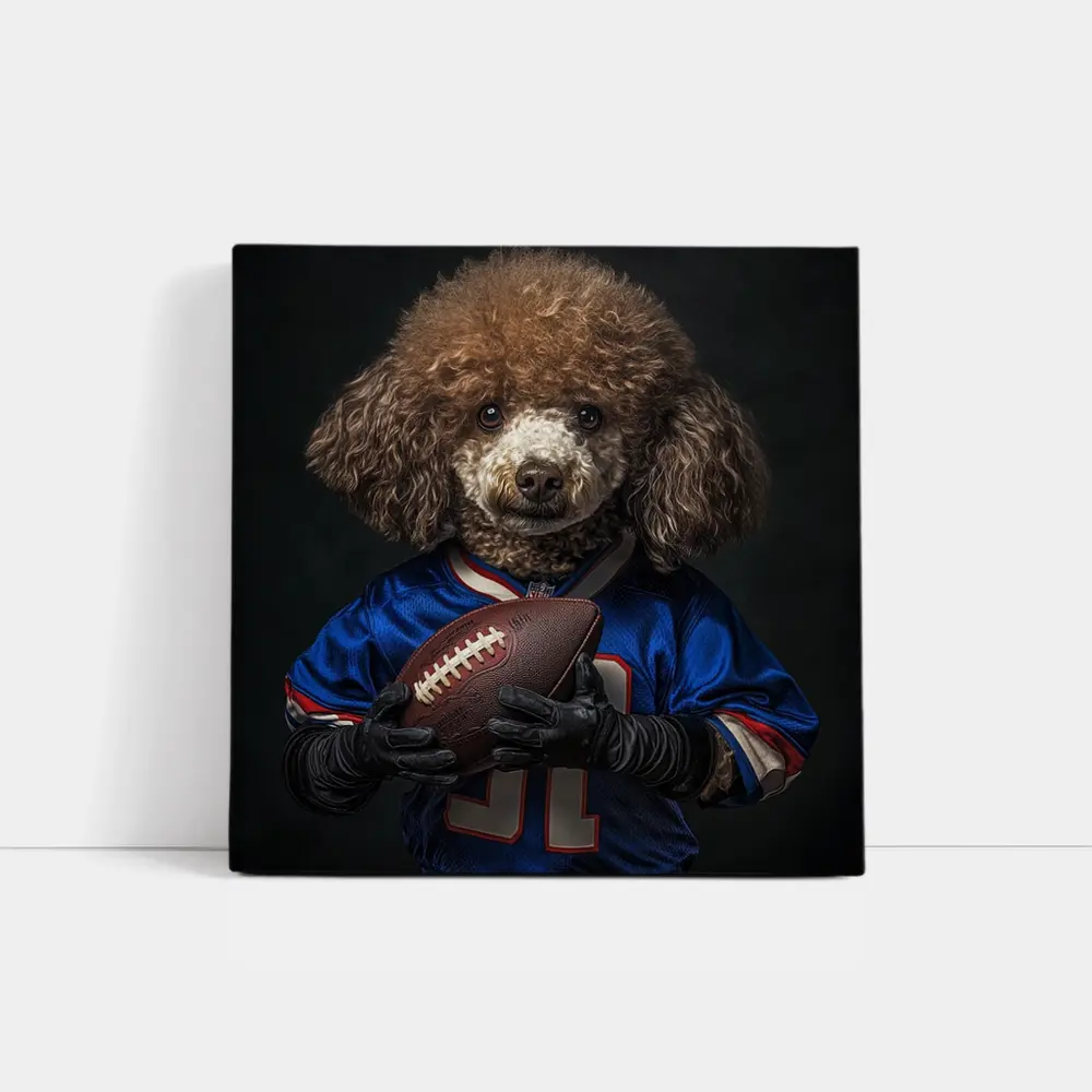 Poodle Dog Football Player Blue Jersey – Wall Art