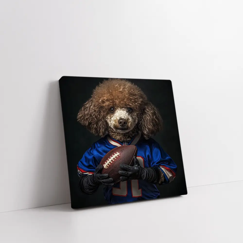 Poodle Dog Football Player Blue Jersey – Wall Art
