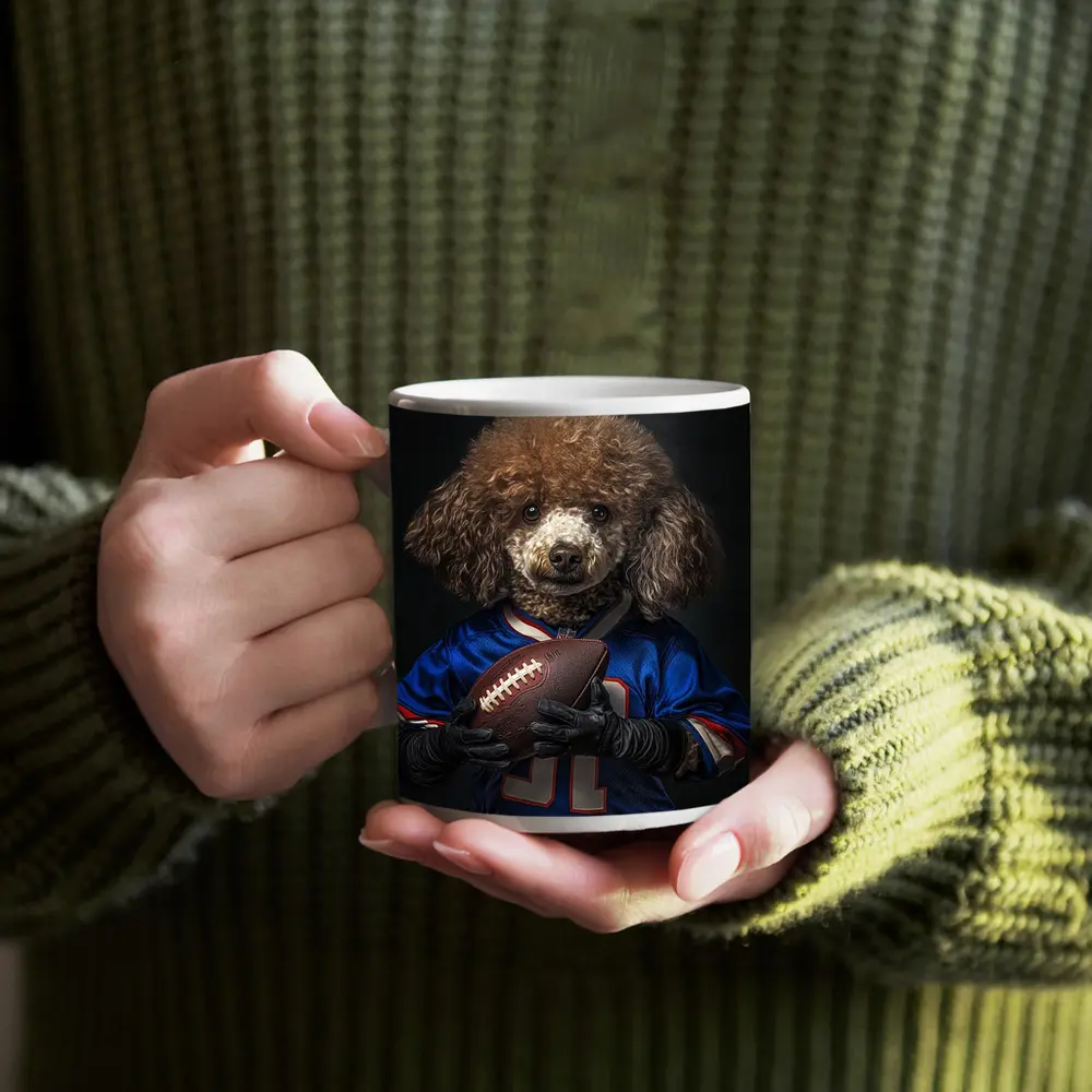 Poodle Dog Football Player Blue Jersey – Mugs