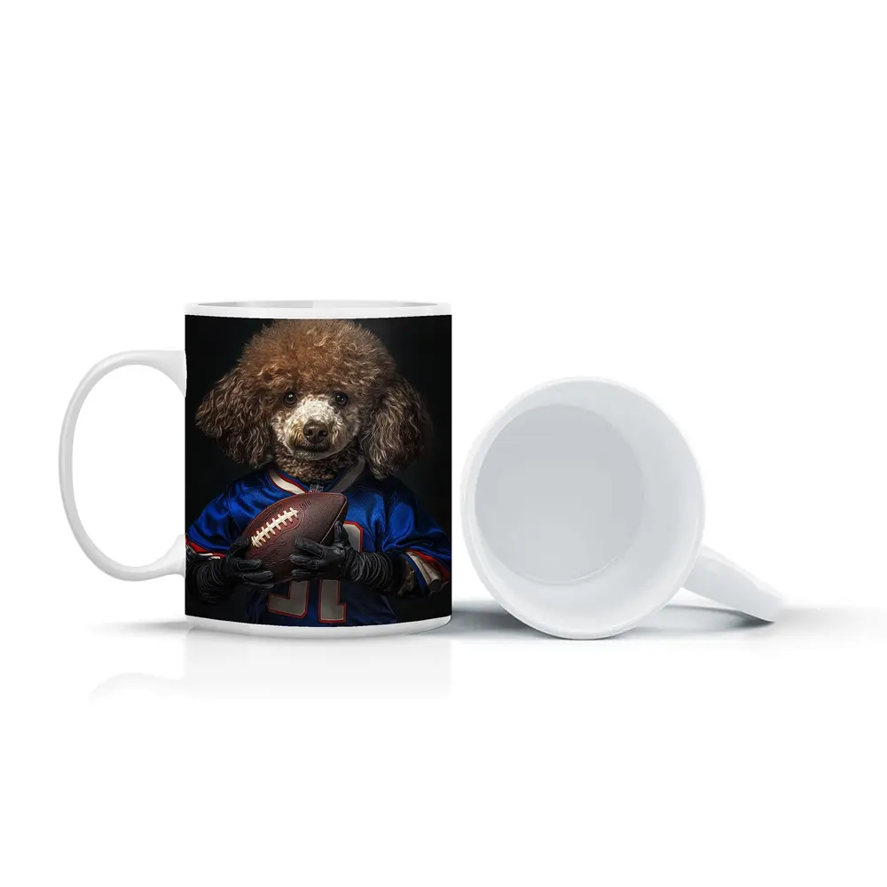 Poodle Dog Football Player Blue Jersey – Mugs