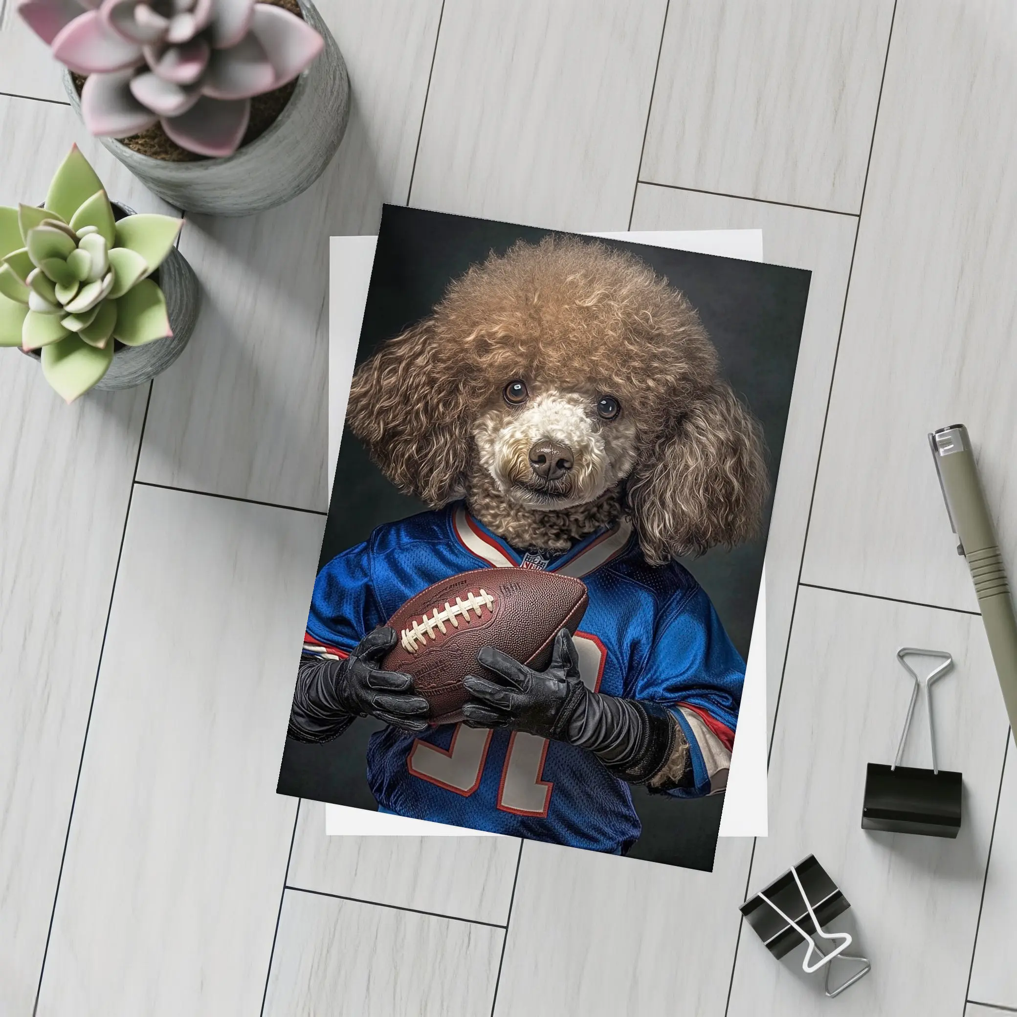 Poodle Dog Football Player Blue Jersey – Postcards