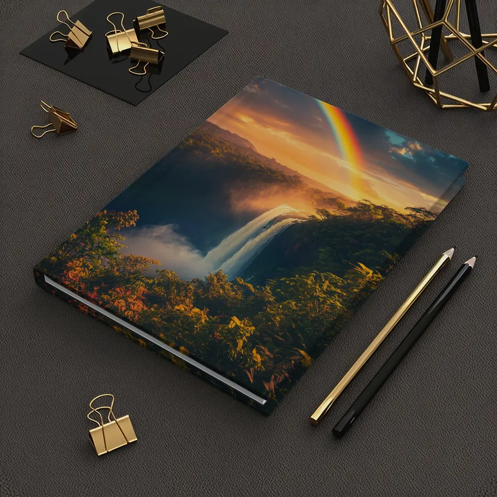 Tropical Waterfall Rainbow Sunset Forest Landscape – Notebooks