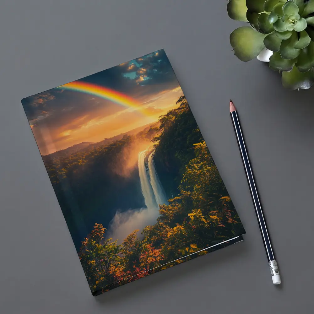 Tropical Waterfall Rainbow Sunset Forest Landscape – Notebooks
