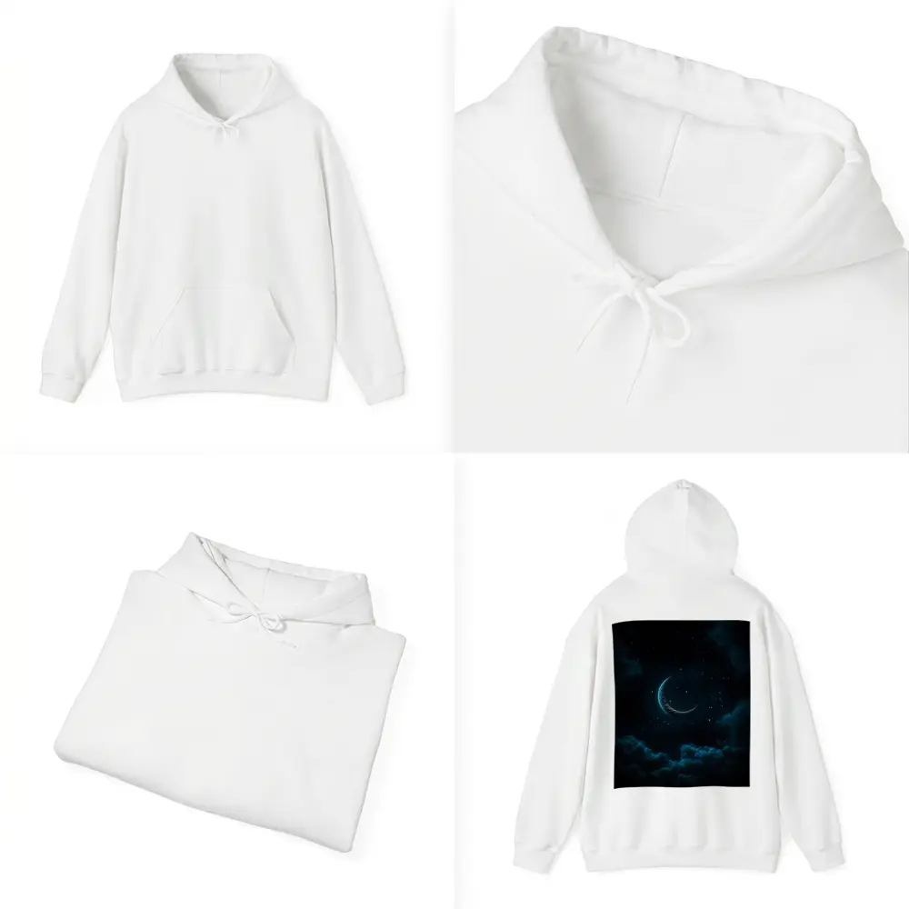 Crescent Moon Glowing Over Dark Clouds – Hoodies