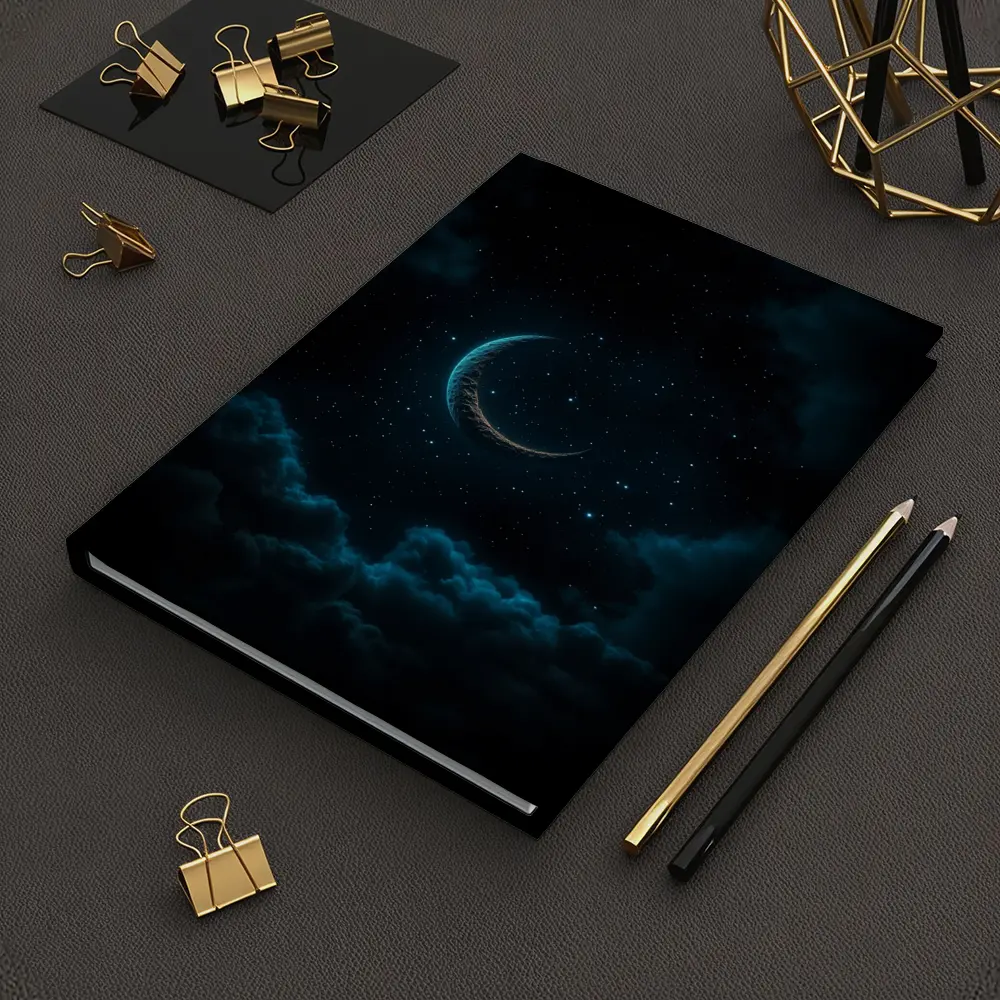 Crescent Moon Glowing Over Dark Clouds – Notebooks
