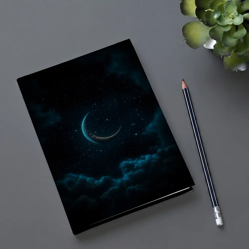 Crescent Moon Glowing Over Dark Clouds – Notebooks
