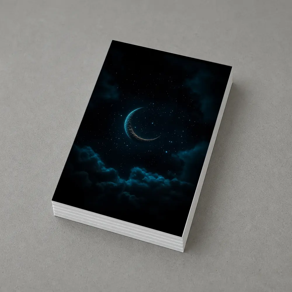 Crescent Moon Glowing Over Dark Clouds – Postcards