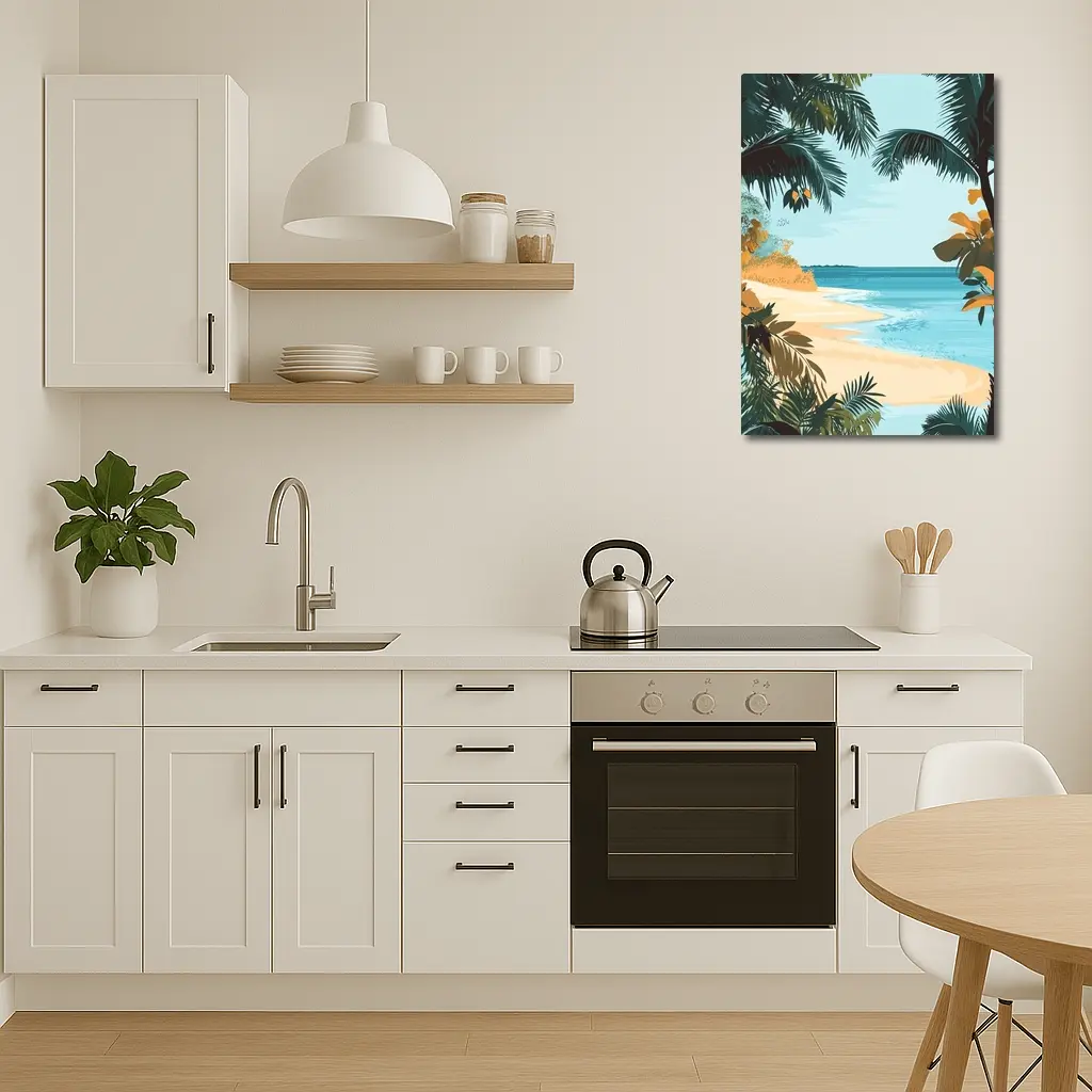 Tropical Beach Palm Trees Illustration Art – Wall Art