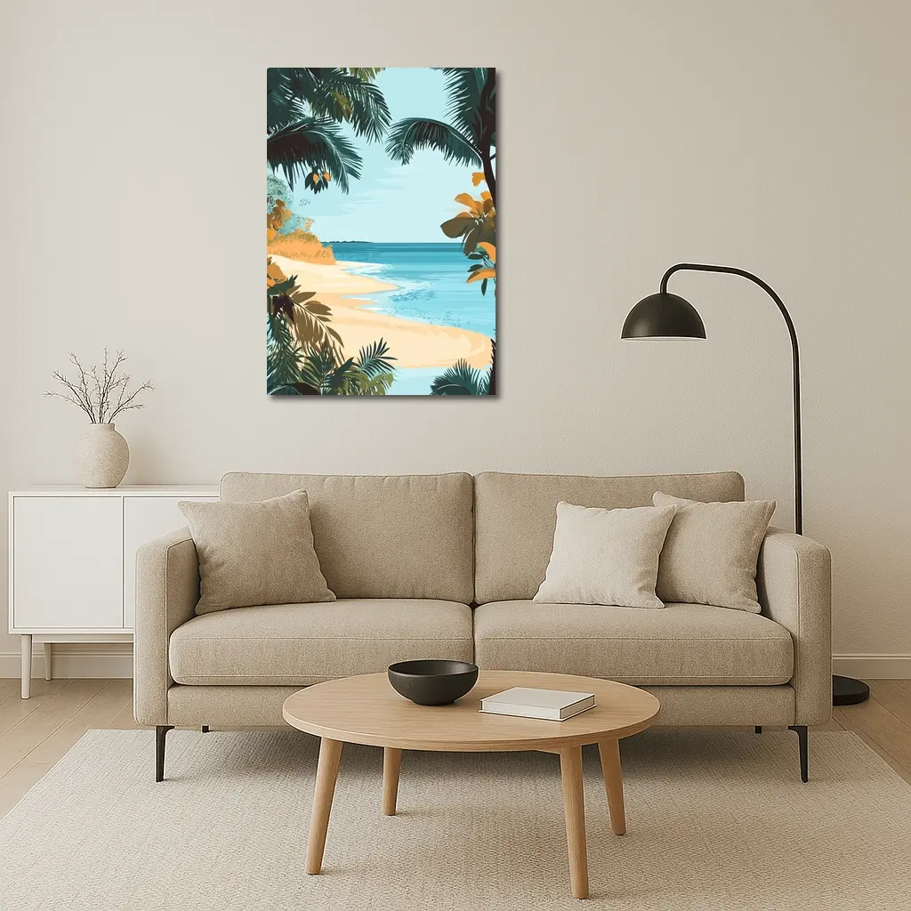 Tropical Beach Palm Trees Illustration Art – Wall Art