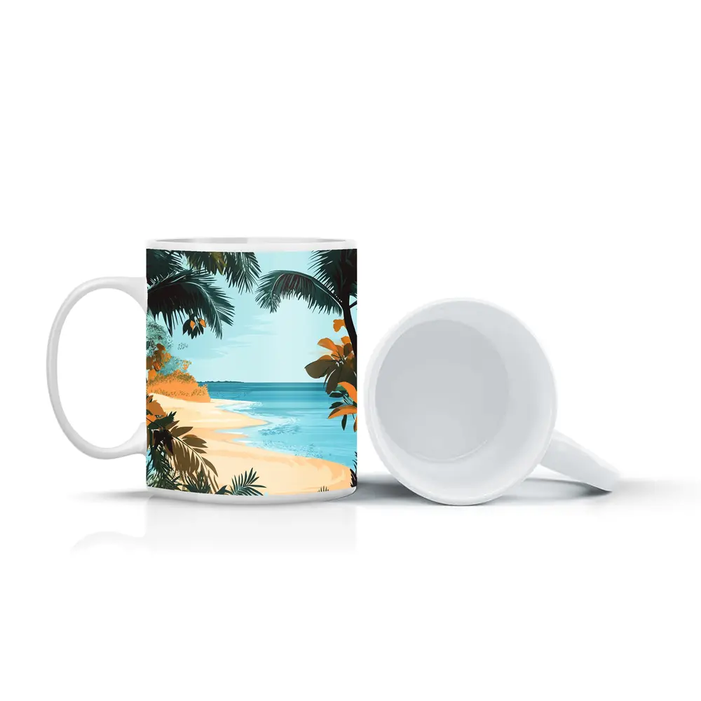 Tropical Beach Palm Trees Illustration Art – Mugs