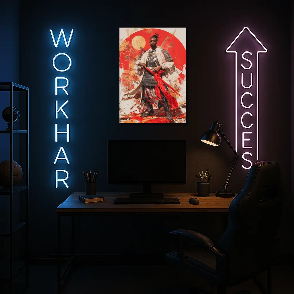 Black Samurai Warrior Red Sun Background – Wall Art