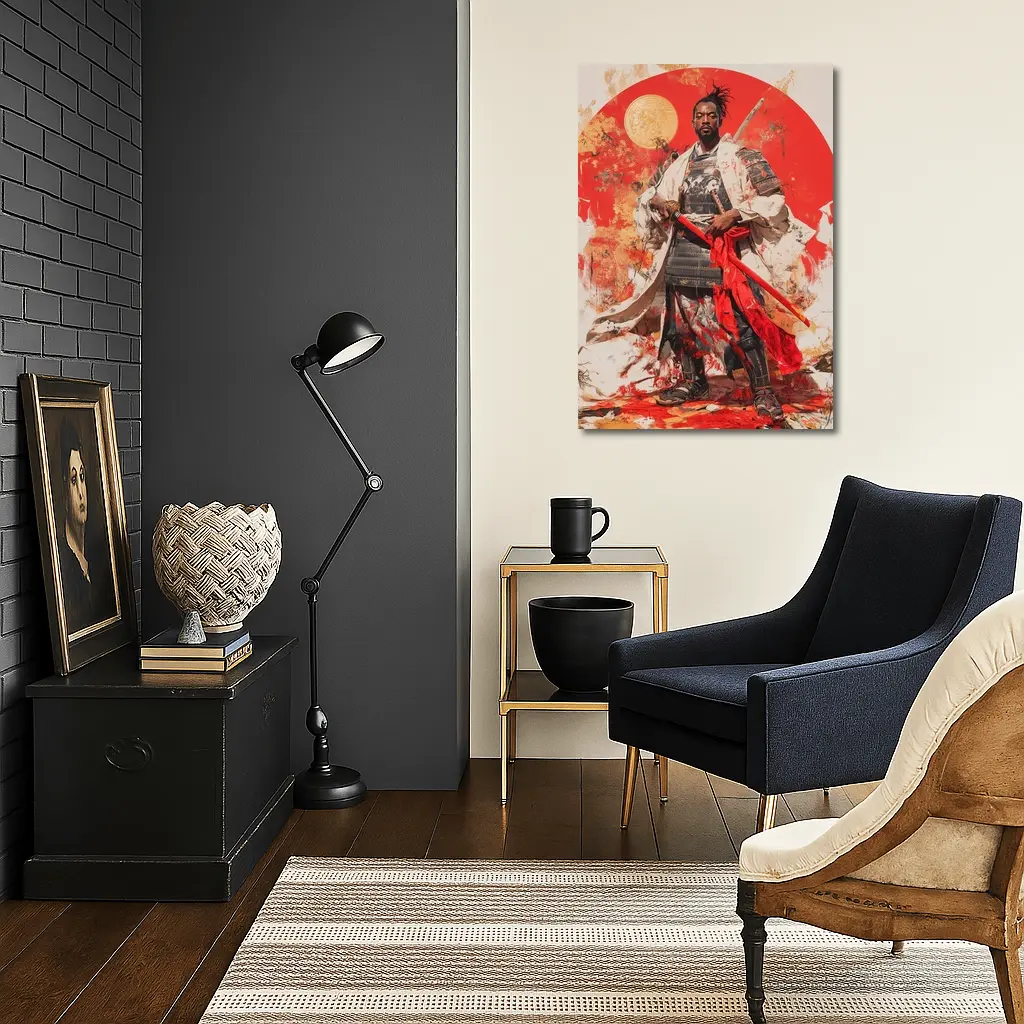 Black Samurai Warrior Red Sun Background – Wall Art