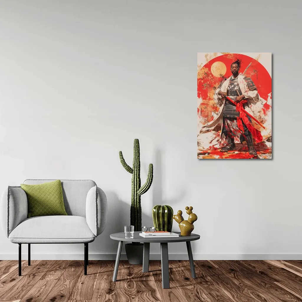 Black Samurai Warrior Red Sun Background – Wall Art