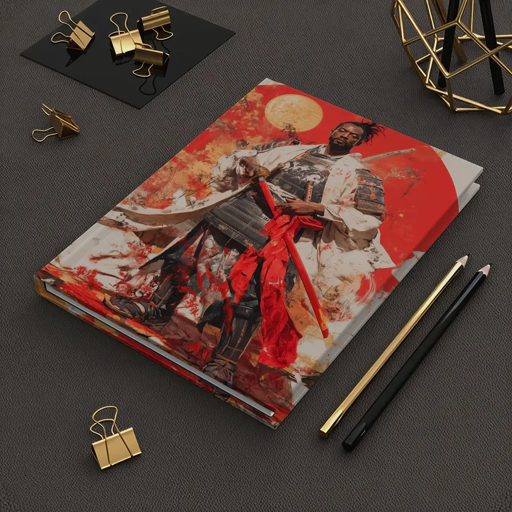 Black Samurai Warrior Red Sun Background – Notebooks