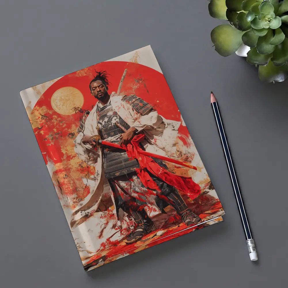 Black Samurai Warrior Red Sun Background – Notebooks