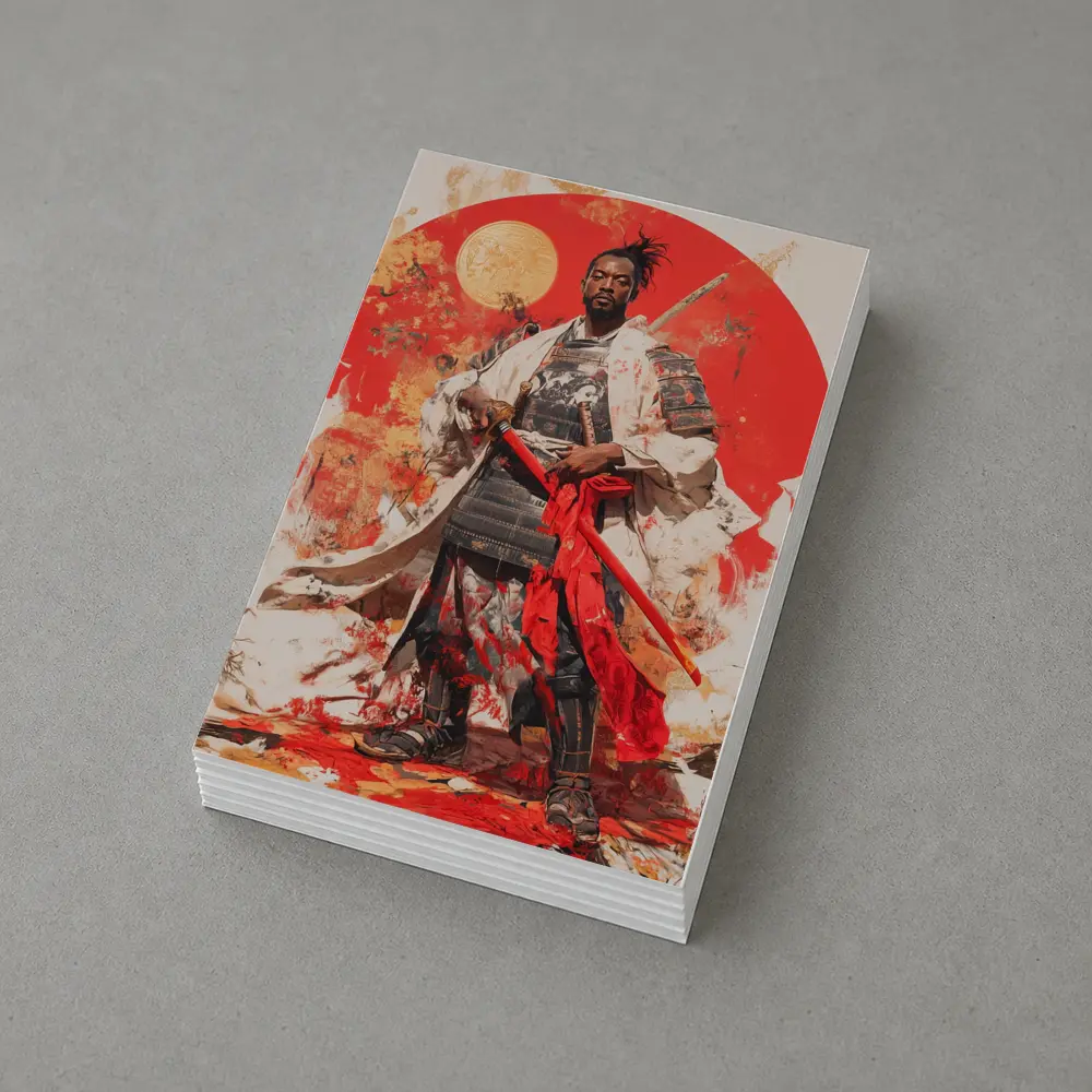 Black Samurai Warrior Red Sun Background – Postcards
