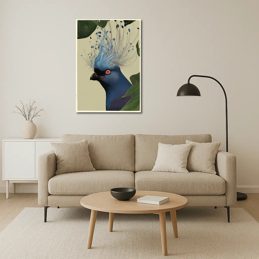 Blue Crowned Pigeon Portrait Green Leaves – Wall Art