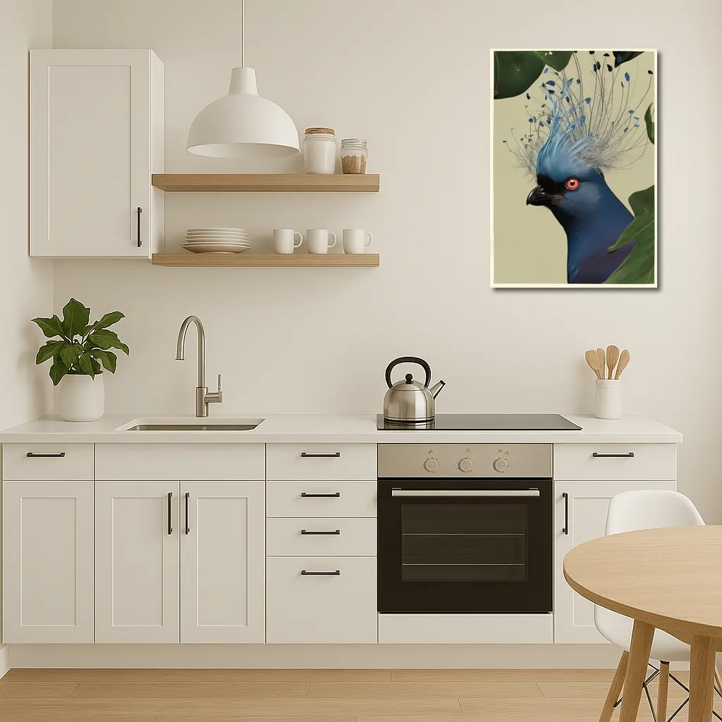 Blue Crowned Pigeon Portrait Green Leaves – Wall Art