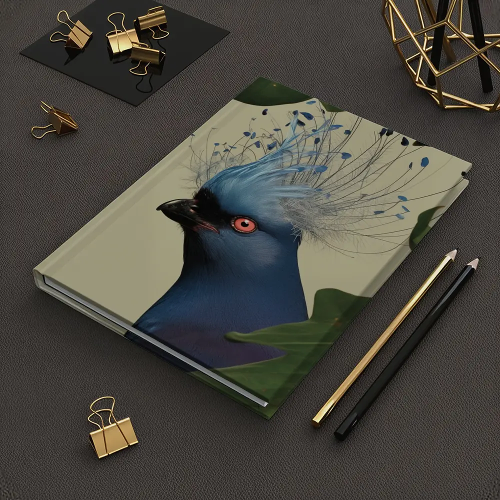 Blue Crowned Pigeon Portrait Green Leaves – Notebooks