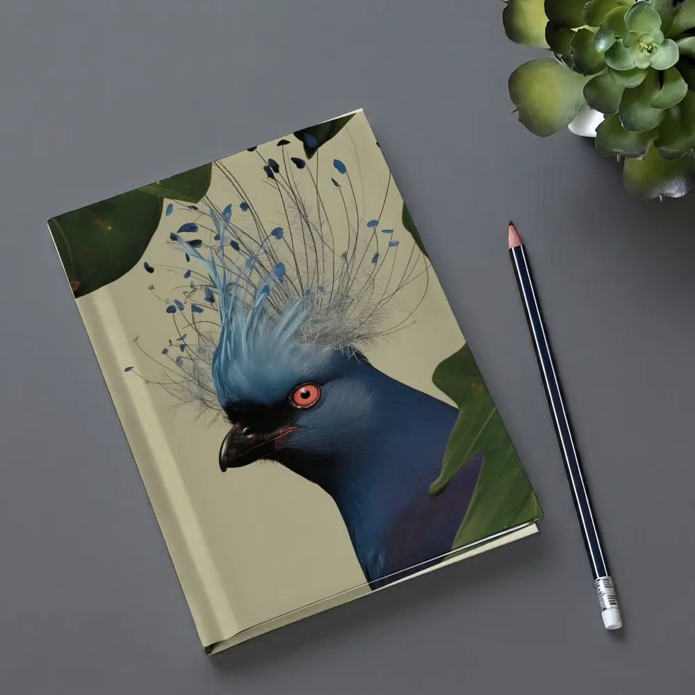 Blue Crowned Pigeon Portrait Green Leaves – Notebooks