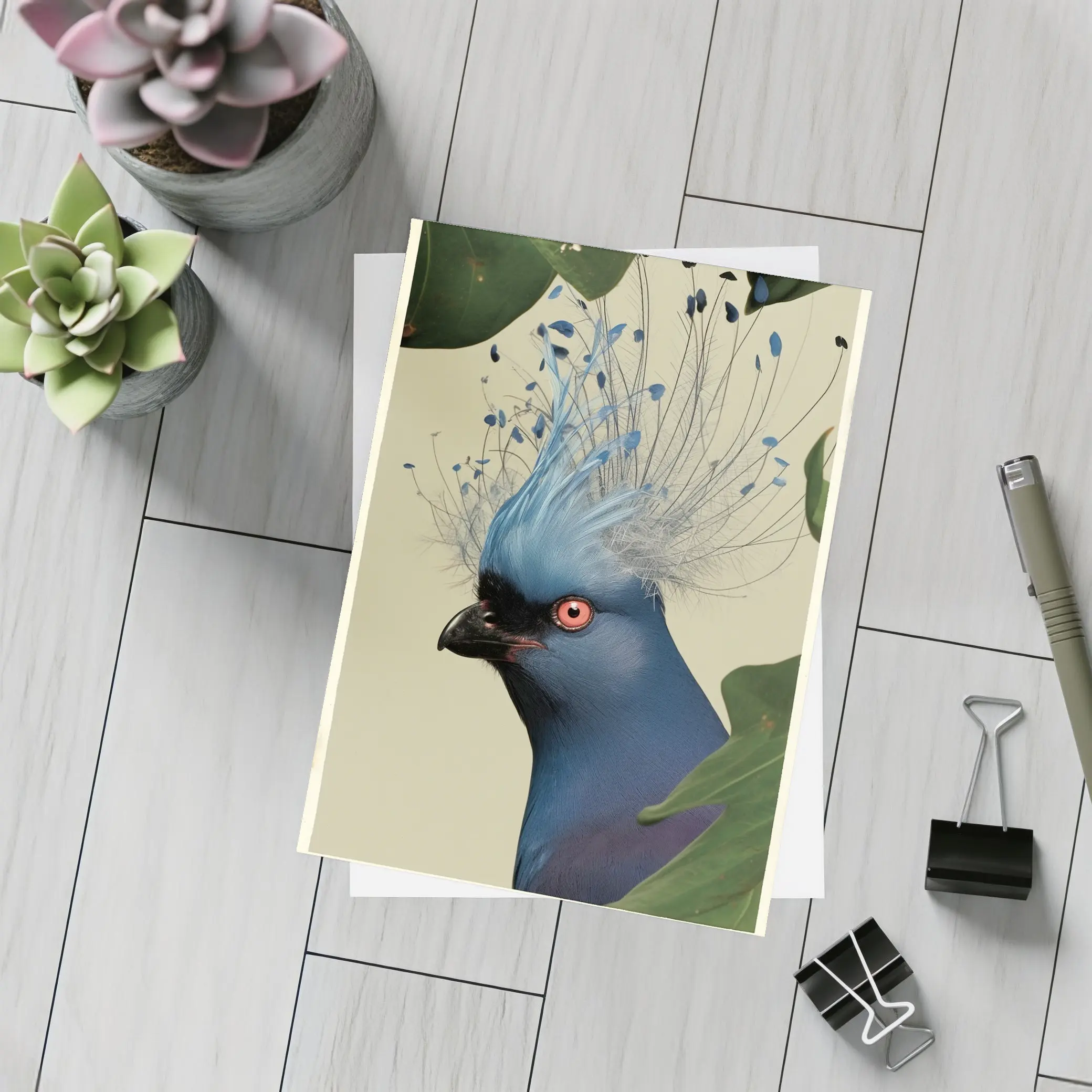 Blue Crowned Pigeon Portrait Green Leaves – Postcards