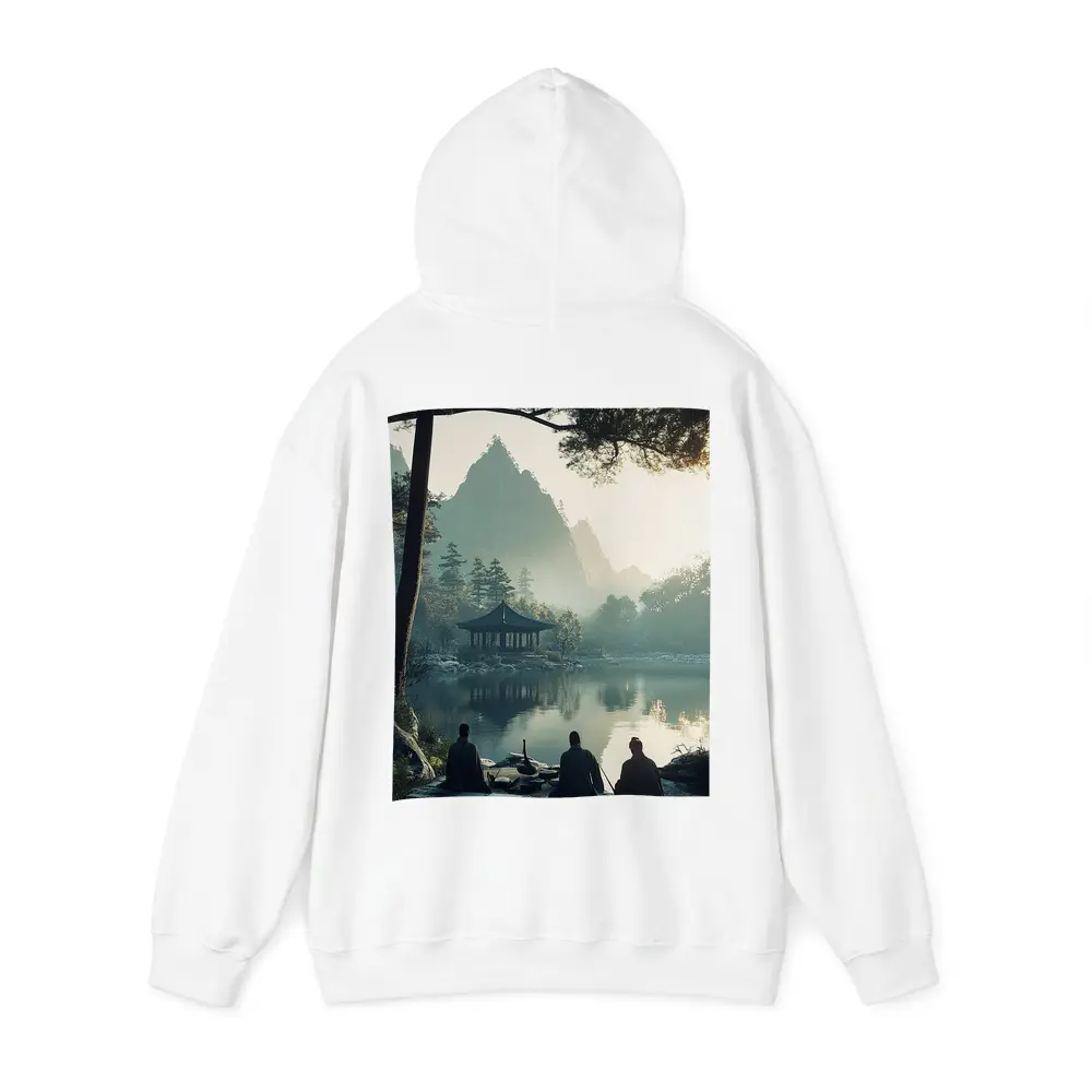 Scholars Resting by Misty Mountain Lake – Hoodies