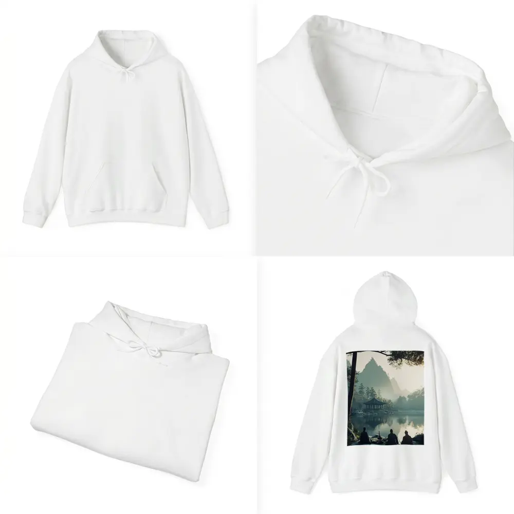 Scholars Resting by Misty Mountain Lake – Hoodies