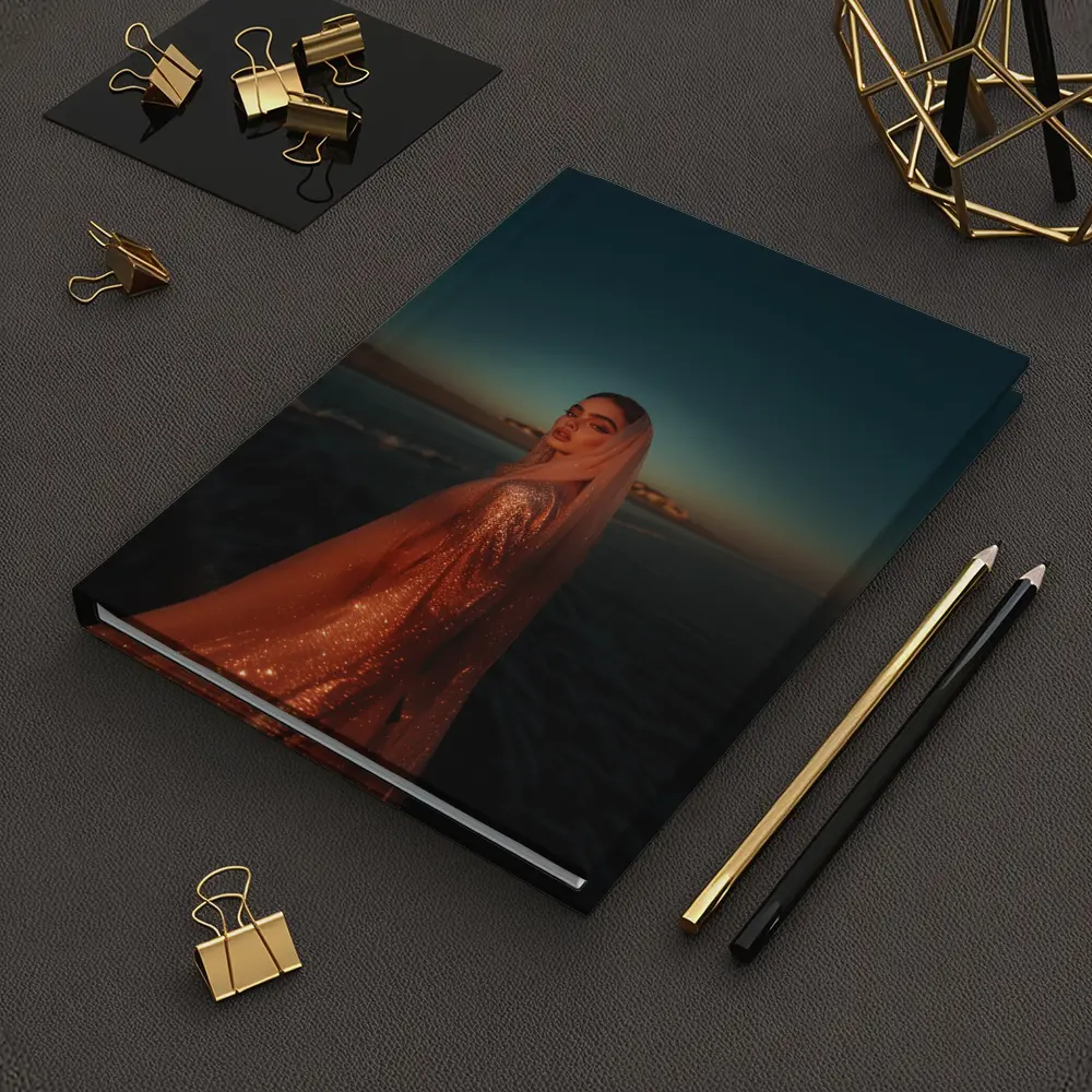 Woman Glittering Gown Ocean Sunset Shore – Notebooks
