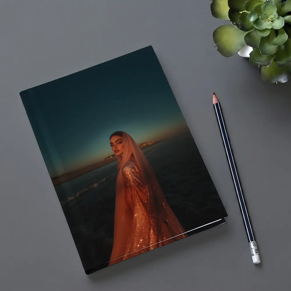 Woman Glittering Gown Ocean Sunset Shore – Notebooks