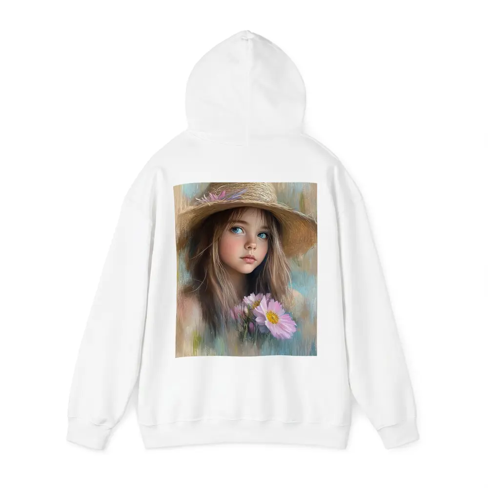 Young Girl Straw Hat Pink Flowers Portrait – Hoodies