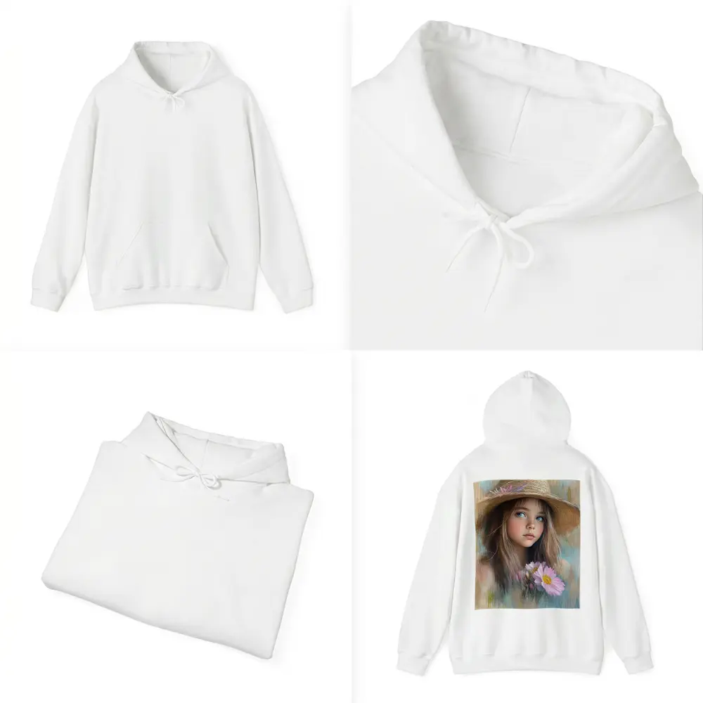 Young Girl Straw Hat Pink Flowers Portrait – Hoodies