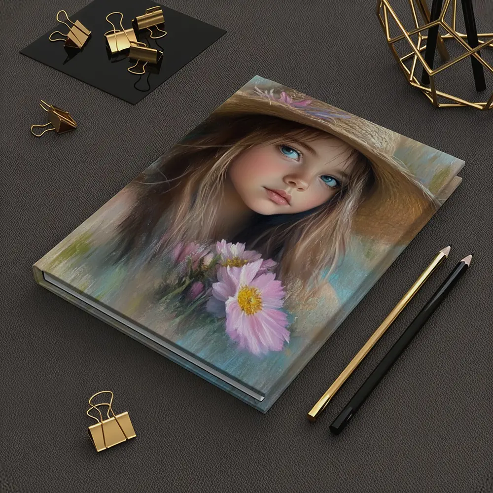 Young Girl Straw Hat Pink Flowers Portrait – Notebooks