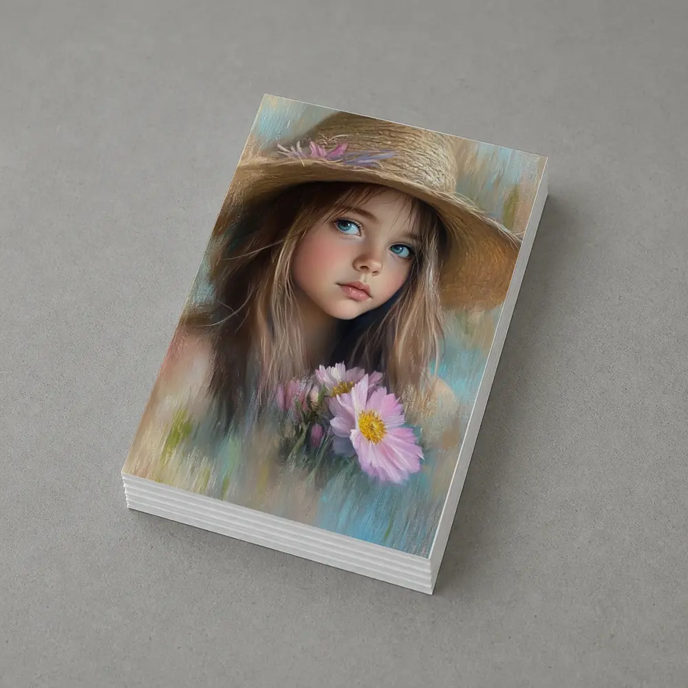 Young Girl Straw Hat Pink Flowers Portrait – Postcards